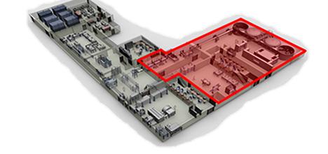 Building schematic of vulcan laser and target areas.